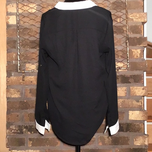 Monteau hi-lo tab sleeve blouse black white L - Picture 3 of 5